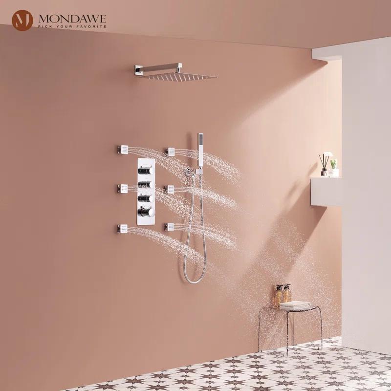 Herathena 3 Functions Wall Mounted Luxury Shower System with 6 Body Jets (Rough-in Valve Included)
