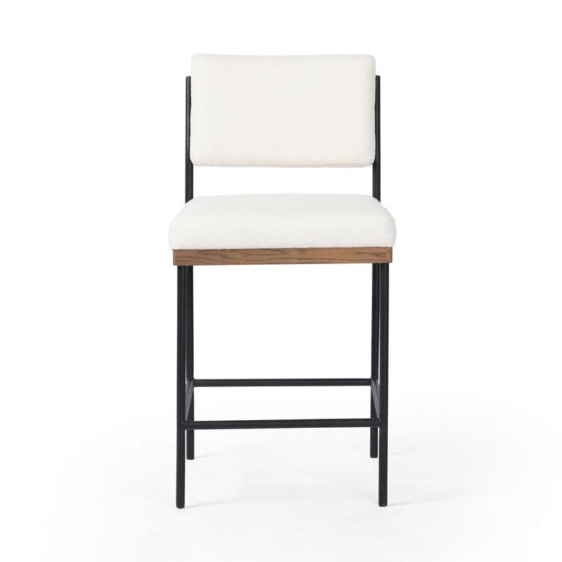 Ashford Fayette Cloud White Leather Counter Stool with Black Metal Frame
