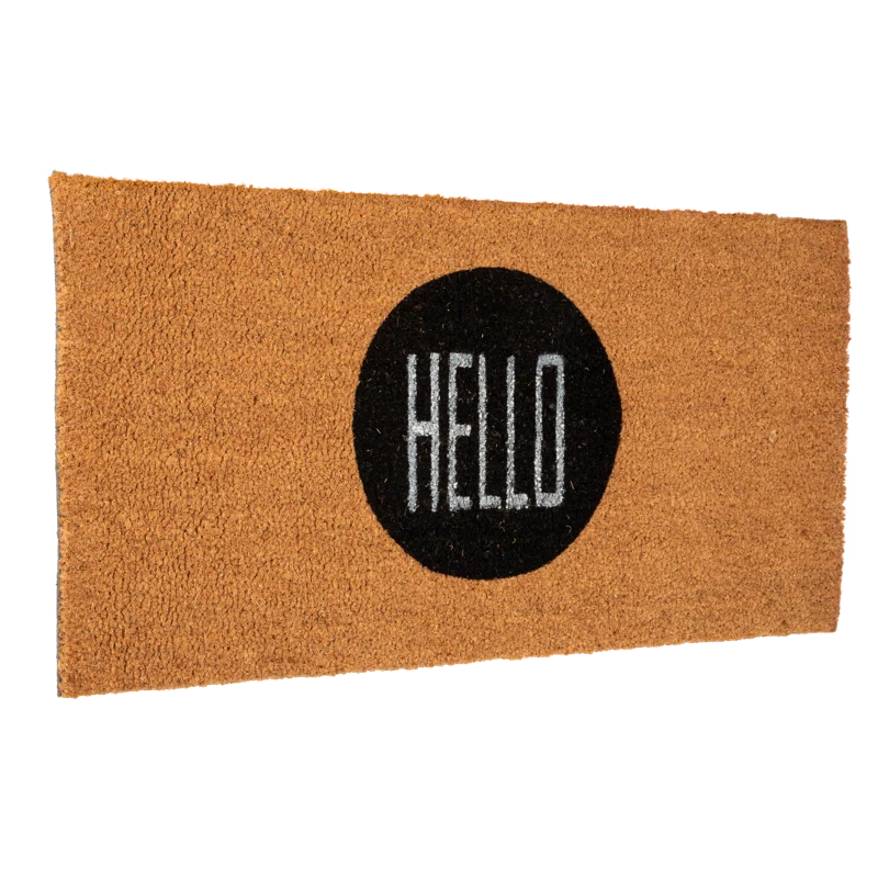 Eco-Friendly 'Hello' Coir Outdoor Doormat in Natural/Black