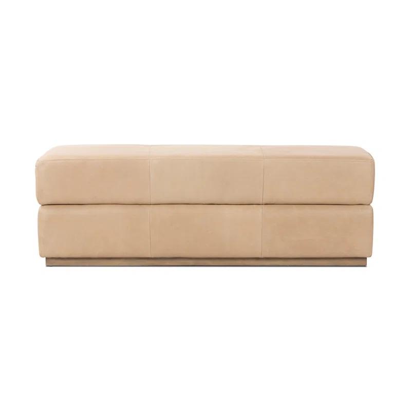 Palermo Nude Top Grain Leather Accent Bench with Solid Wood Legs