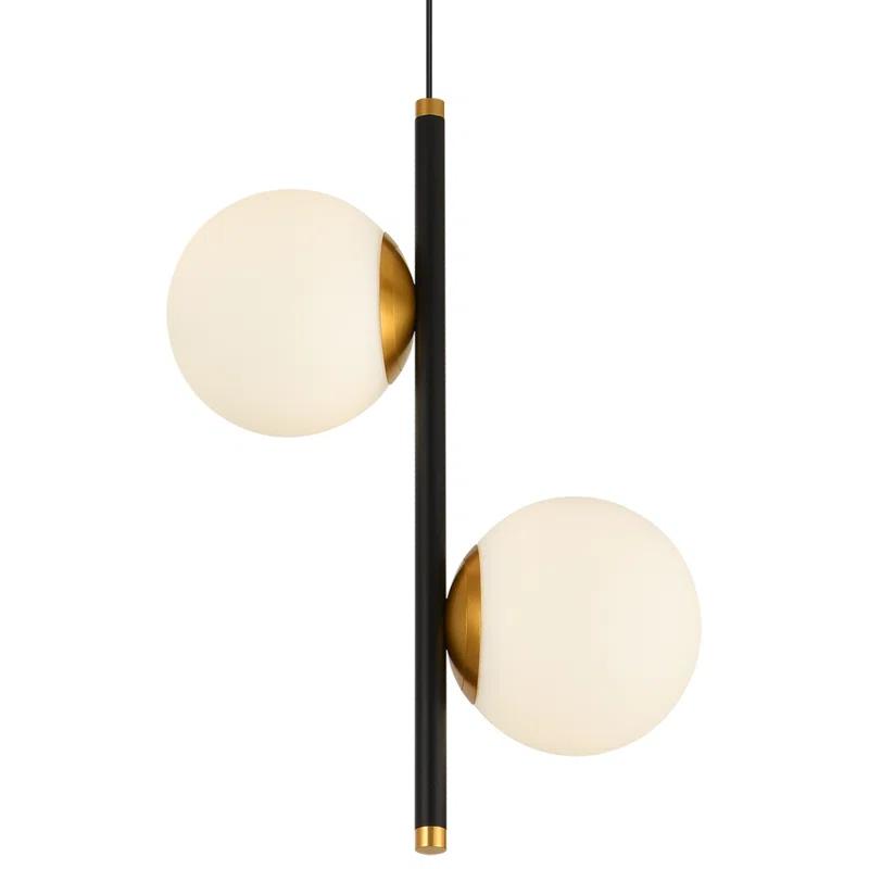 Capri Adjustable Height 11" Black and Gold LED Pendant with Glass Globes