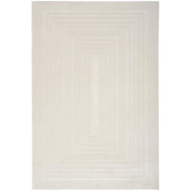 Ivory Geometric 4' x 6' Handmade Synthetic Easy Care Rug