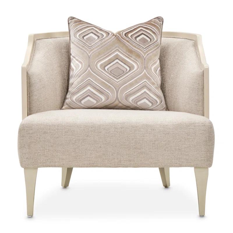 Elegant Beige Faux Raw Silk Accent Chair with Platinum Trim