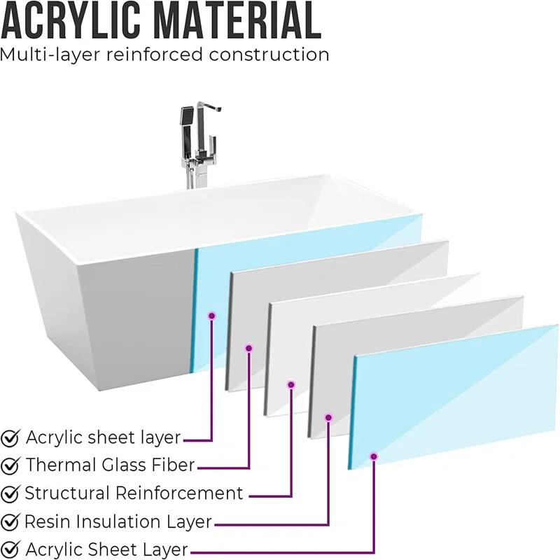 Elena 59" x 30" Freestanding Soaking Acrylic Bathtub