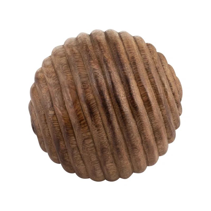 Sagebrook Home Nena Natural Round Brown Ridged Wooden Orb Decor Contemporary Rustic