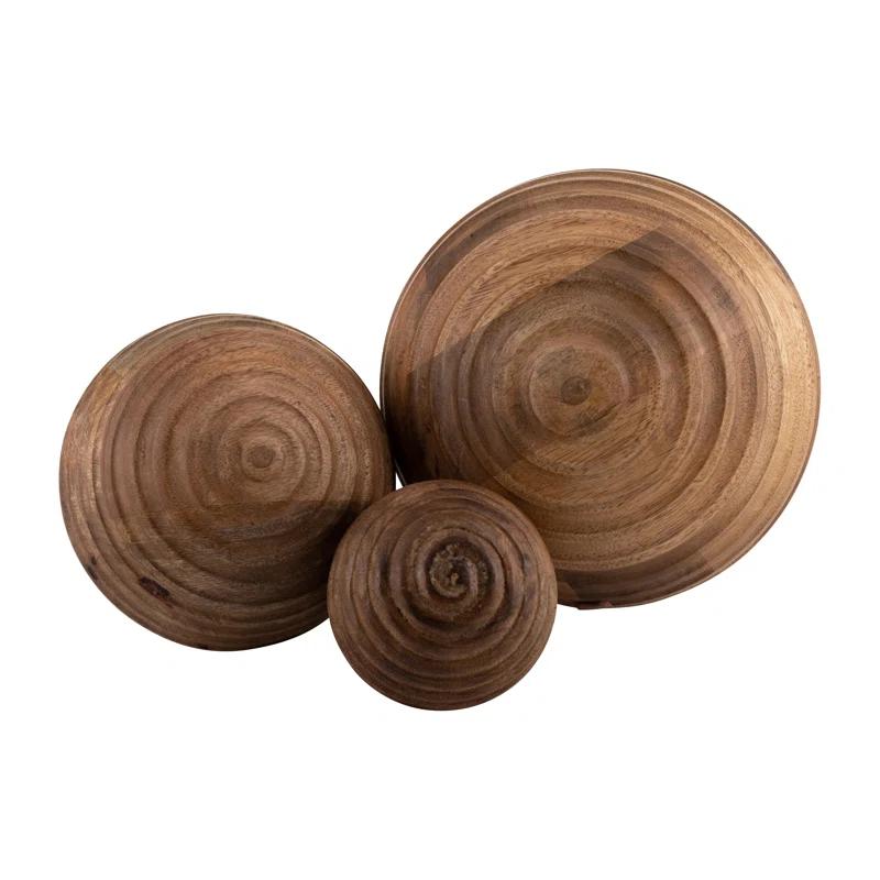 Sagebrook Home Nena Natural Round Brown Ridged Wooden Orb Decor Contemporary Rustic