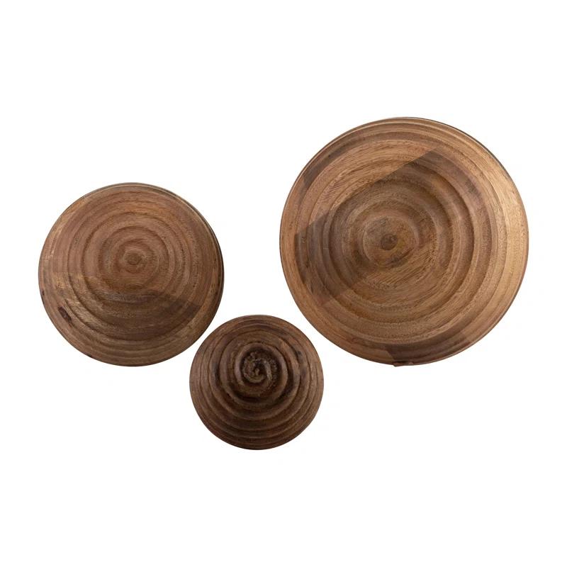 Sagebrook Home Nena Natural Round Brown Ridged Wooden Orb Decor Contemporary Rustic