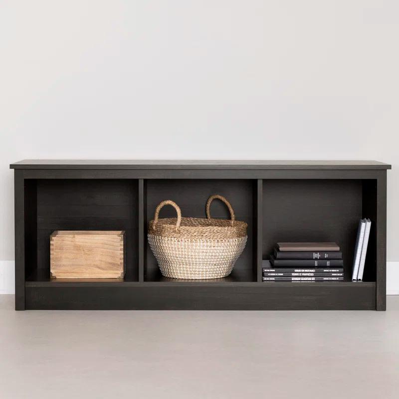 Contemporary Rubbed Black Mudroom Bench with Open Storage