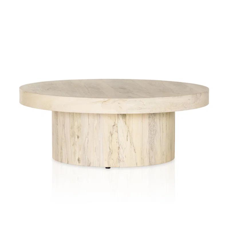 Bleached Wood Round Pedestal Coffee Table