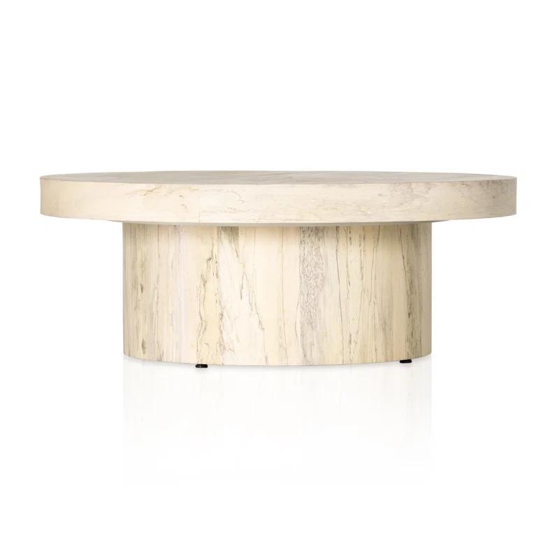 Bleached Wood Round Pedestal Coffee Table