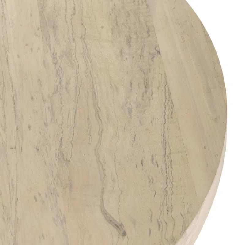 Bleached Wood Round Pedestal Coffee Table
