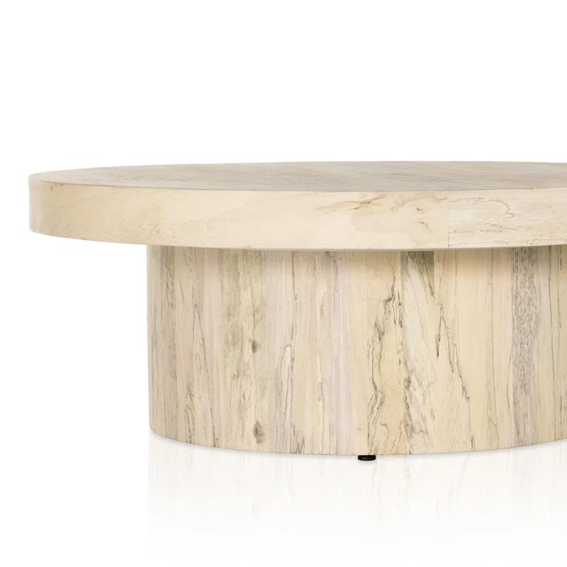 Bleached Wood Round Pedestal Coffee Table