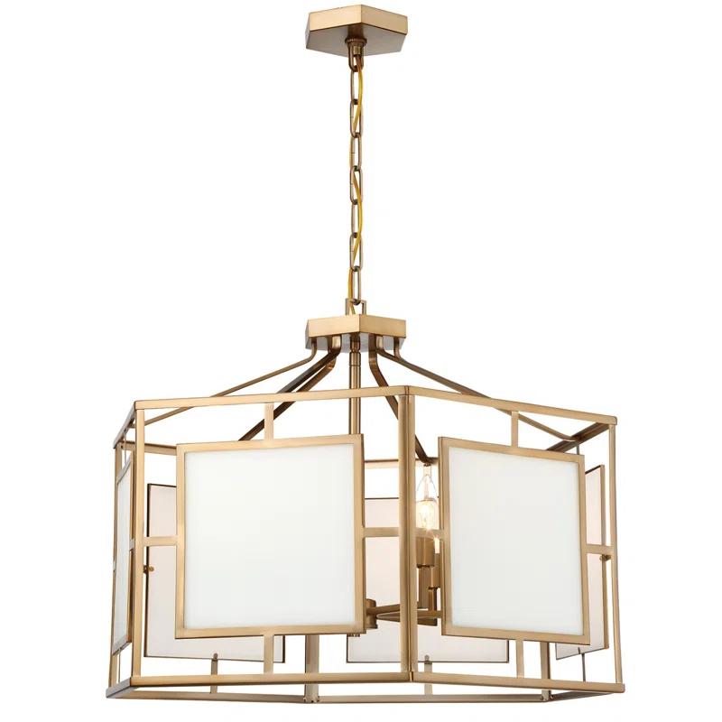 Vibrant Gold 6-Light Drum Chandelier with Glass Panels