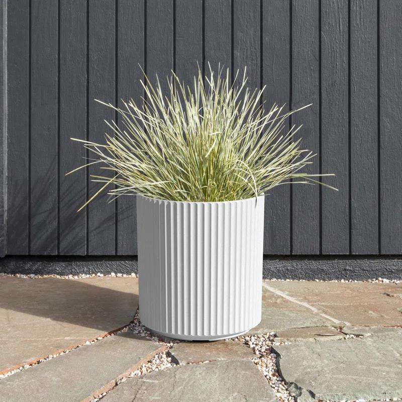 Roman Fluted Edge 16" White Round Planter for Indoor & Outdoor