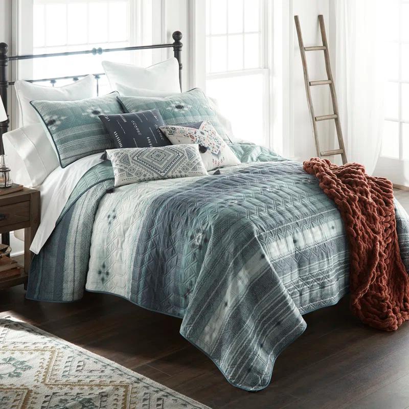 Tempe Southwest Striped King Quilt Set in Slate Grey and Ivory