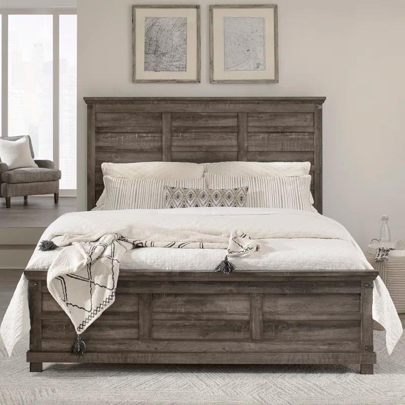 Brownstone Rustic Queen Panel Bed with Dresser and Mirror