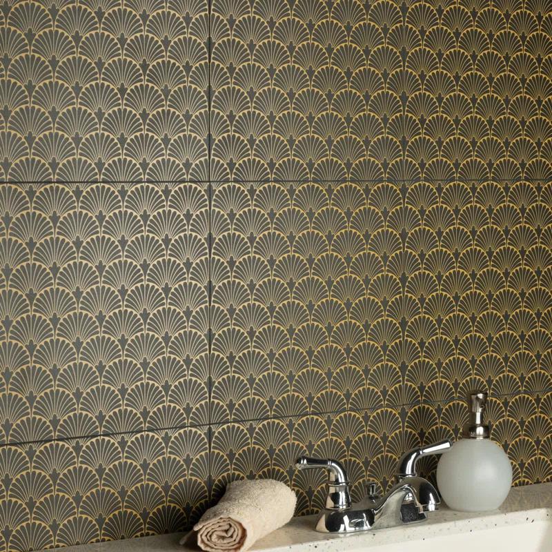 Manhattan Noir 12" x 12" Gold Motif Matte Porcelain Tile