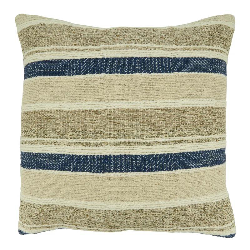 Blue and White Cotton Striped 20" Throw Pillow