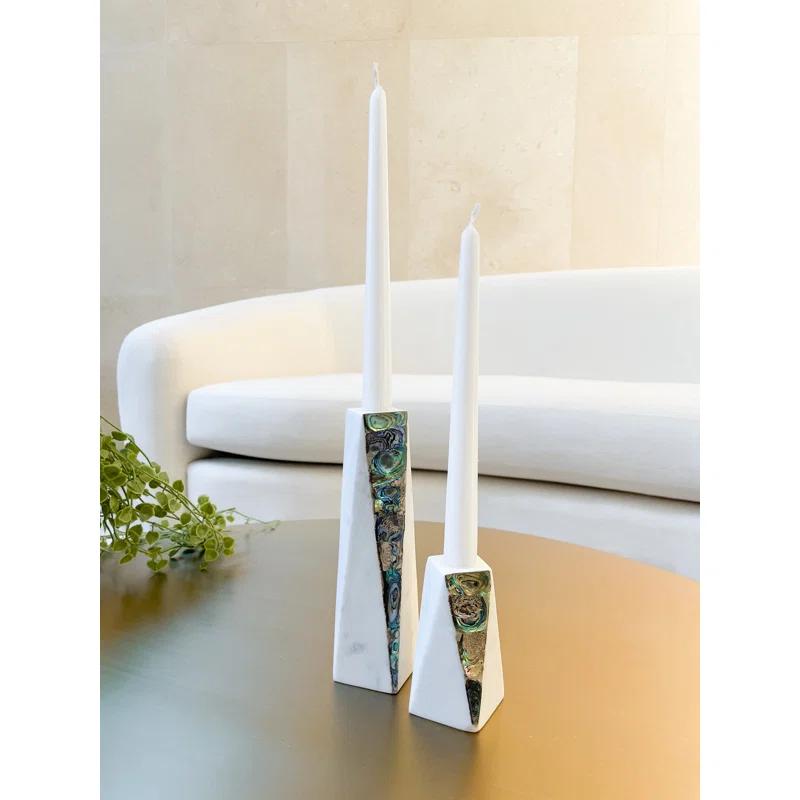 Iridescent Rainbow Mother of Pearl 4" Ceramic Tabletop Candlestick
