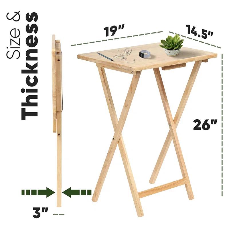 Solid Rubberwood Natural Finish Folding TV Tray Table Set