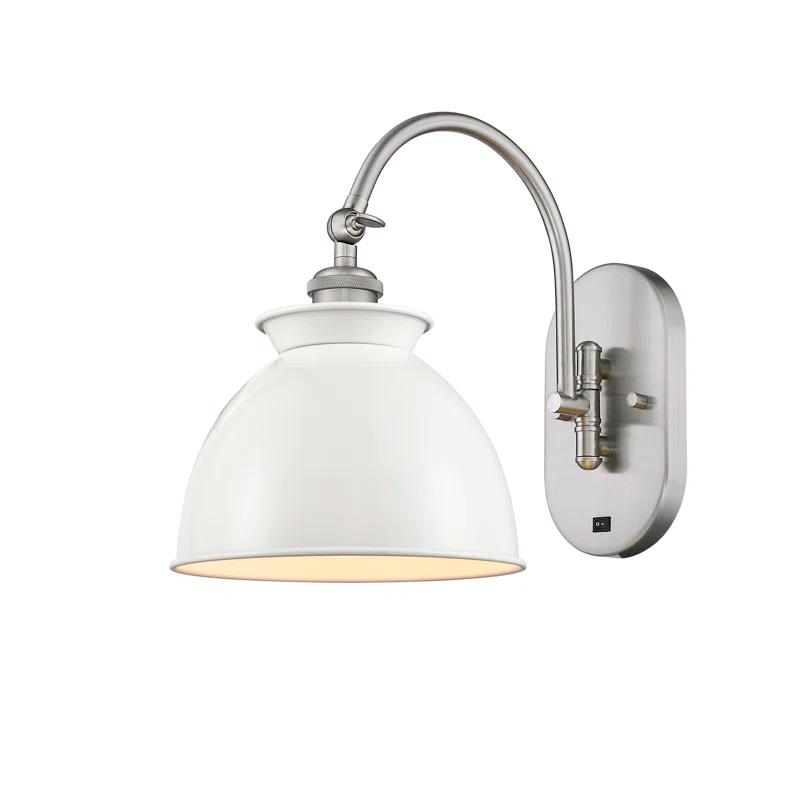 Adirondack Brushed Satin Nickel Swing Arm Sconce with Glossy White Shade