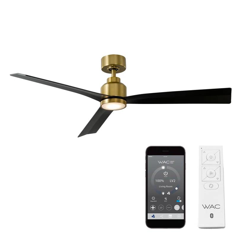 52'' Soft Brass & Matte Black Smart Ceiling Fan with Remote