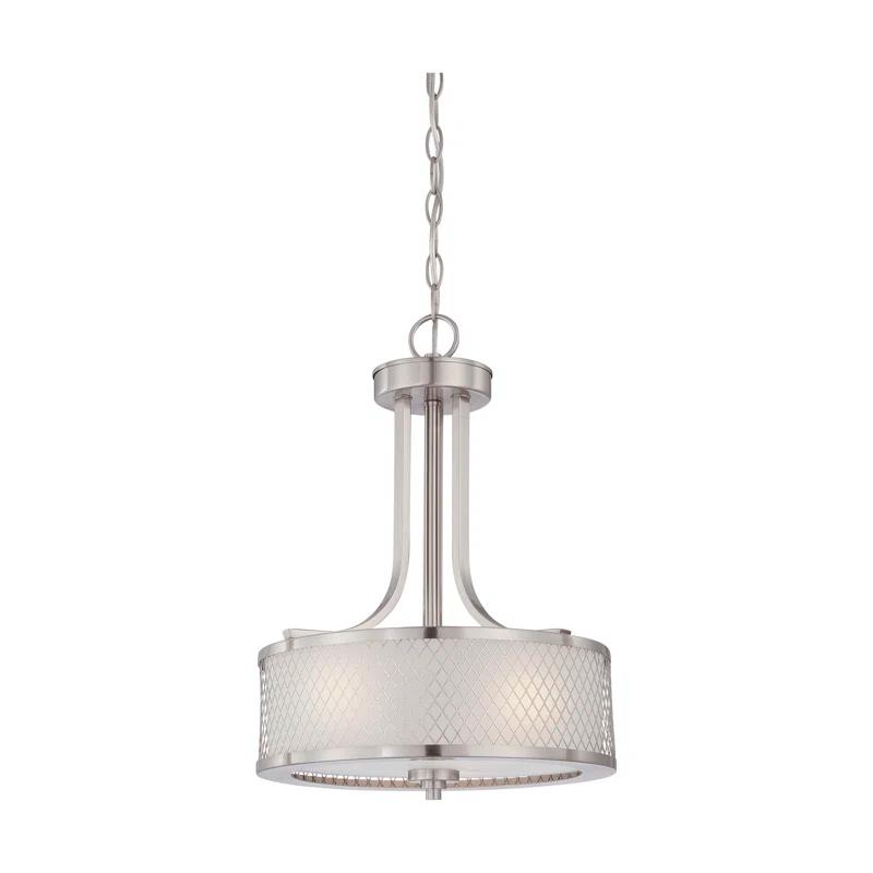 Valdese Fusion 3-Light Drum Pendant in Brushed Nickel with Frosted Glass