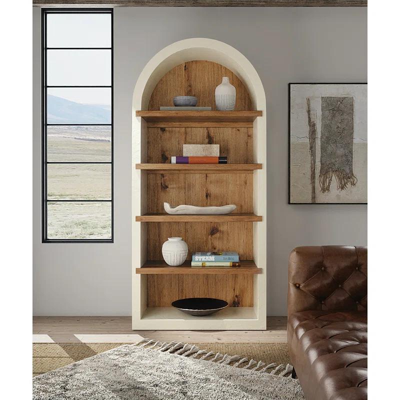 White and Hickory Wood Rustic Etagere Bookcase