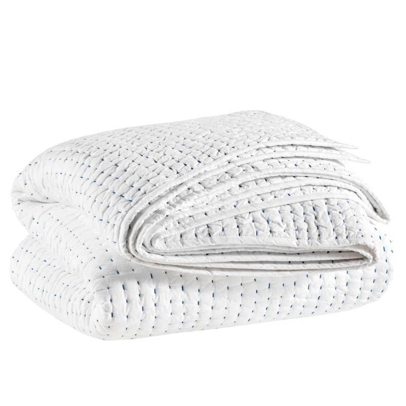 Luxurious Breezy White Cotton Reversible Full/Queen Quilt Set