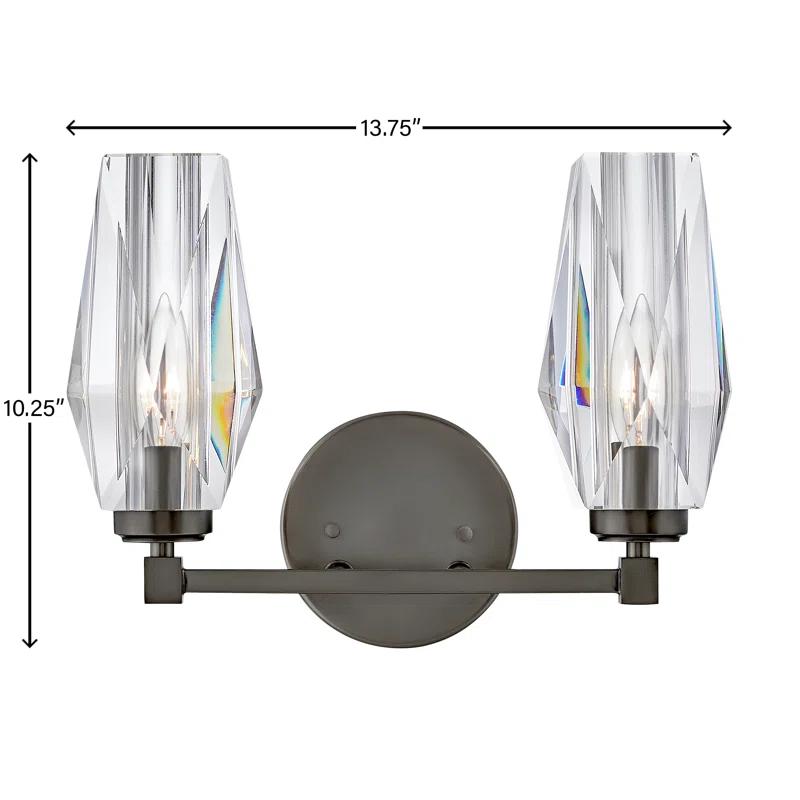 Hinkley Ana 2-Light Bath Vanity w/ Faceted Heavy-Cut Diamond-Shaped Crystal Shades - Black Oxide