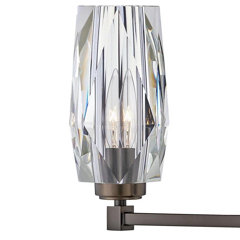 Hinkley Ana 3-Light Bath Vanity w/ Faceted Heavy-Cut Diamond-Shaped Crystal Shades - Black Oxide
