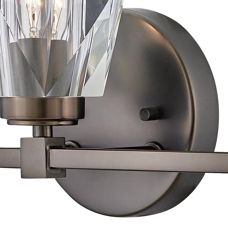 Hinkley Ana 3-Light Bath Vanity w/ Faceted Heavy-Cut Diamond-Shaped Crystal Shades - Black Oxide