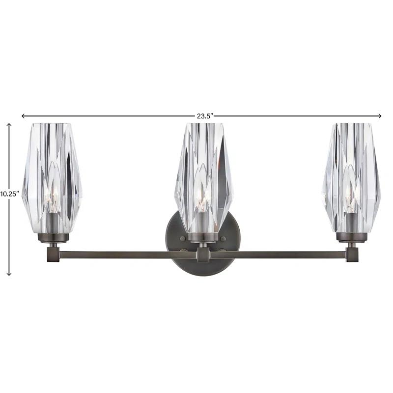 Hinkley Ana 3-Light Bath Vanity w/ Faceted Heavy-Cut Diamond-Shaped Crystal Shades - Black Oxide