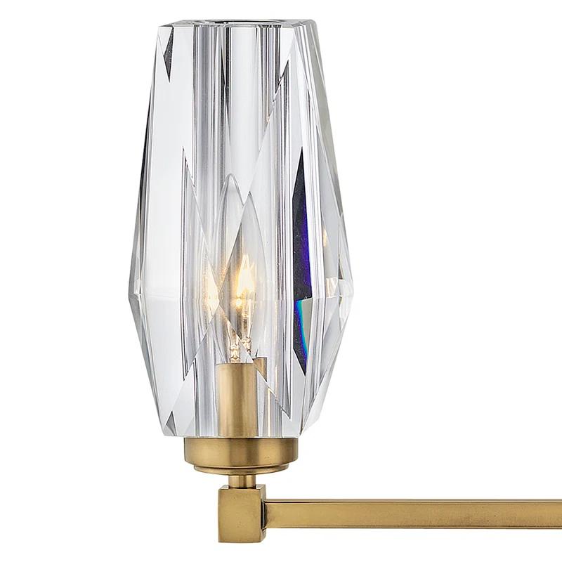 Hinkley Ana 3-Light Bath Vanity w/ Faceted Heavy-Cut Diamond-Shaped Crystal Shades - Heritage Brass