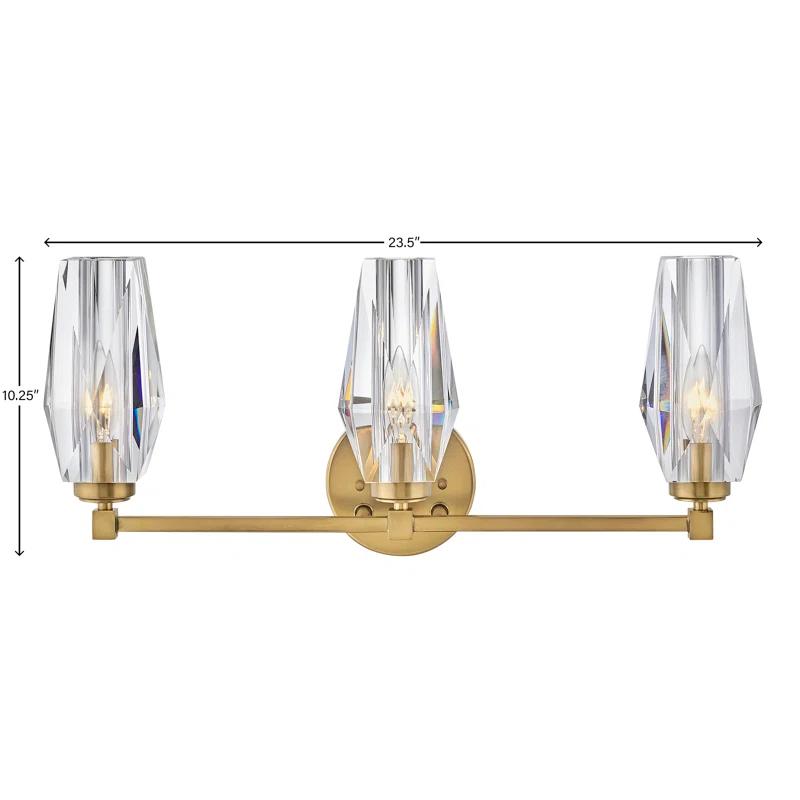 Hinkley Ana 3-Light Bath Vanity w/ Faceted Heavy-Cut Diamond-Shaped Crystal Shades - Heritage Brass