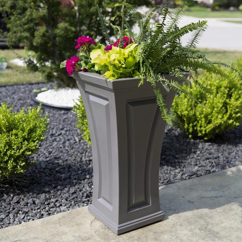 Graphite Gray Tall Polyethylene Outdoor/Indoor Planter with Water Reservoir