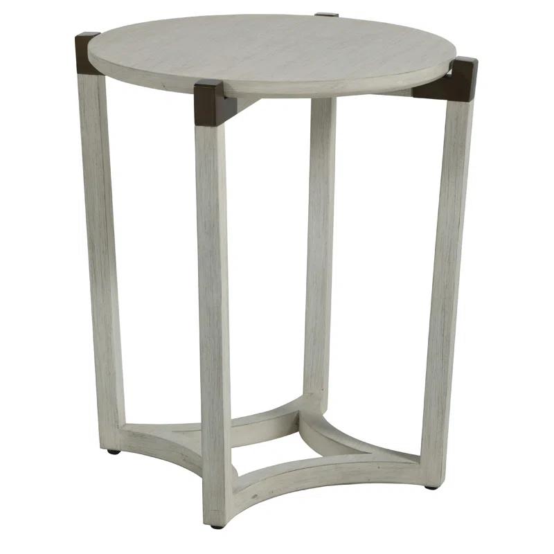 Mills Transitional Sesame White Round Wood & Metal End Table