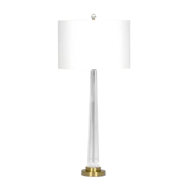 Wade Antique Brass and Clear Acrylic Table Lamp with White Linen Shade
