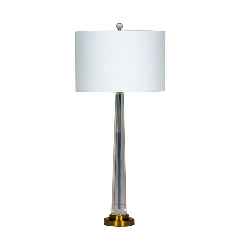 Wade Antique Brass and Clear Acrylic Table Lamp with White Linen Shade