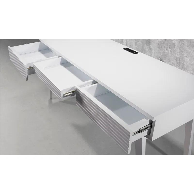 Furnitech Solid Wood Base Writing Desk with Power Outlet