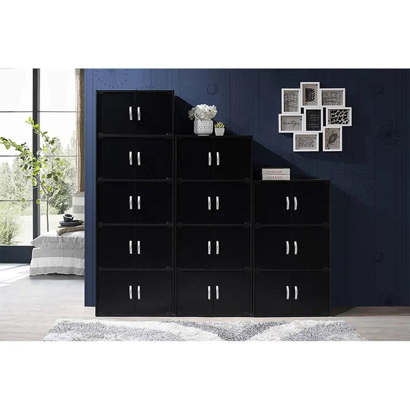 Kids' Playtime Black Wood 6-Door Storage Cabinet with Cubes