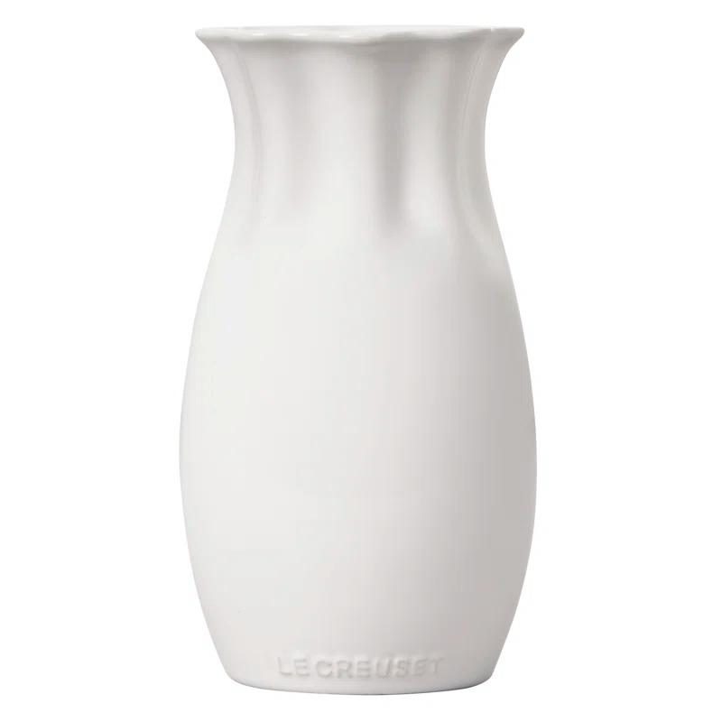 Elegant Round Ceramic Table Vase with Floral Theme - White
