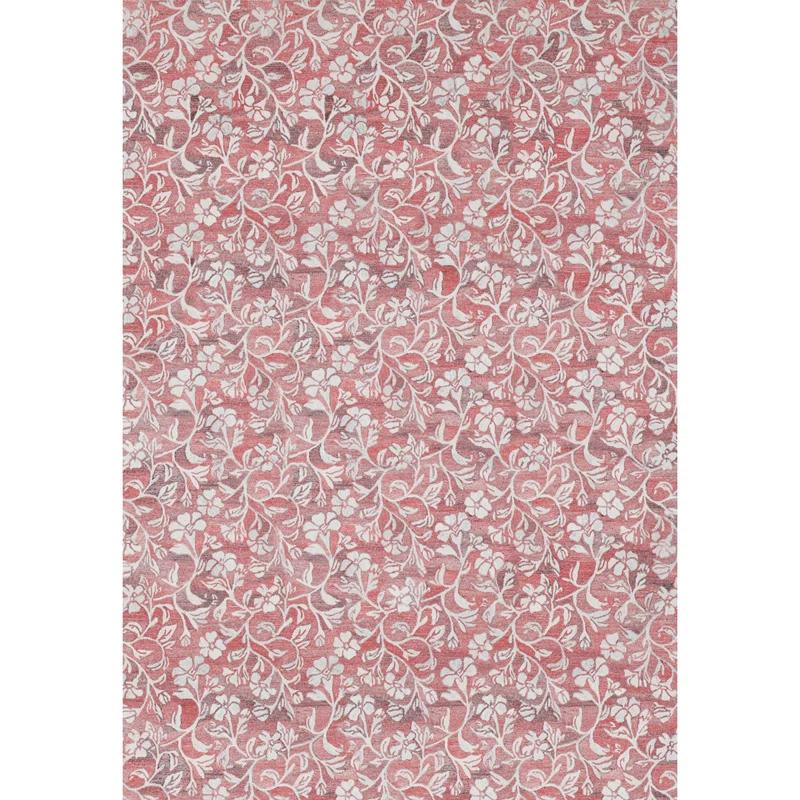 Ivory and Coral Floral Hand-Tufted Synthetic Rug 2' x 3'