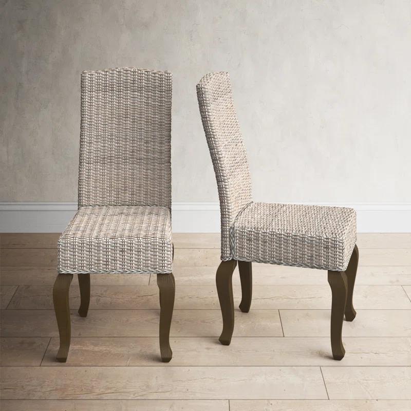 Set of 2 Transitional White Washed Rattan Side Chairs