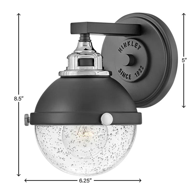 Hinkley Fletcher 1-Light Black/Chrome Outdoor Vanity Sconce with Clear Seedy Glass