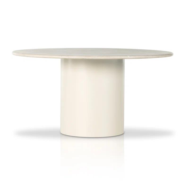 Cream Marble and Iron Round Pedestal Dining Table
