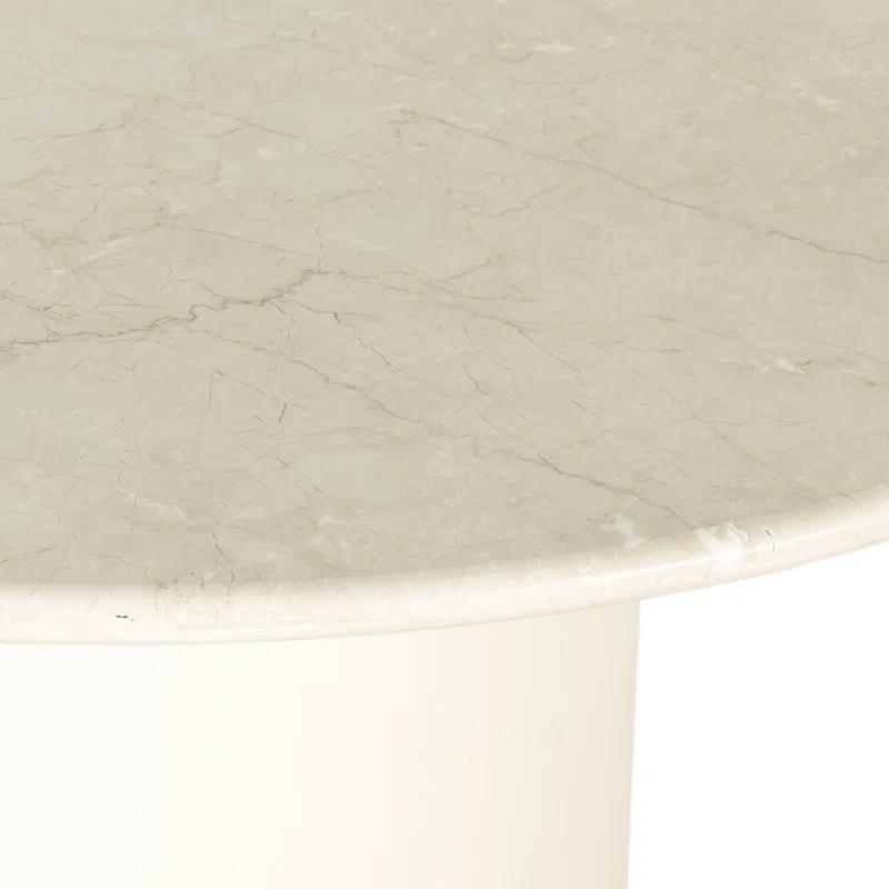 Cream Marble and Iron Round Pedestal Dining Table