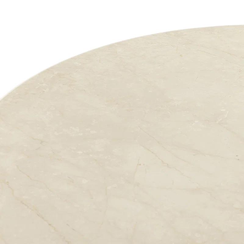 Cream Marble and Iron Round Pedestal Dining Table