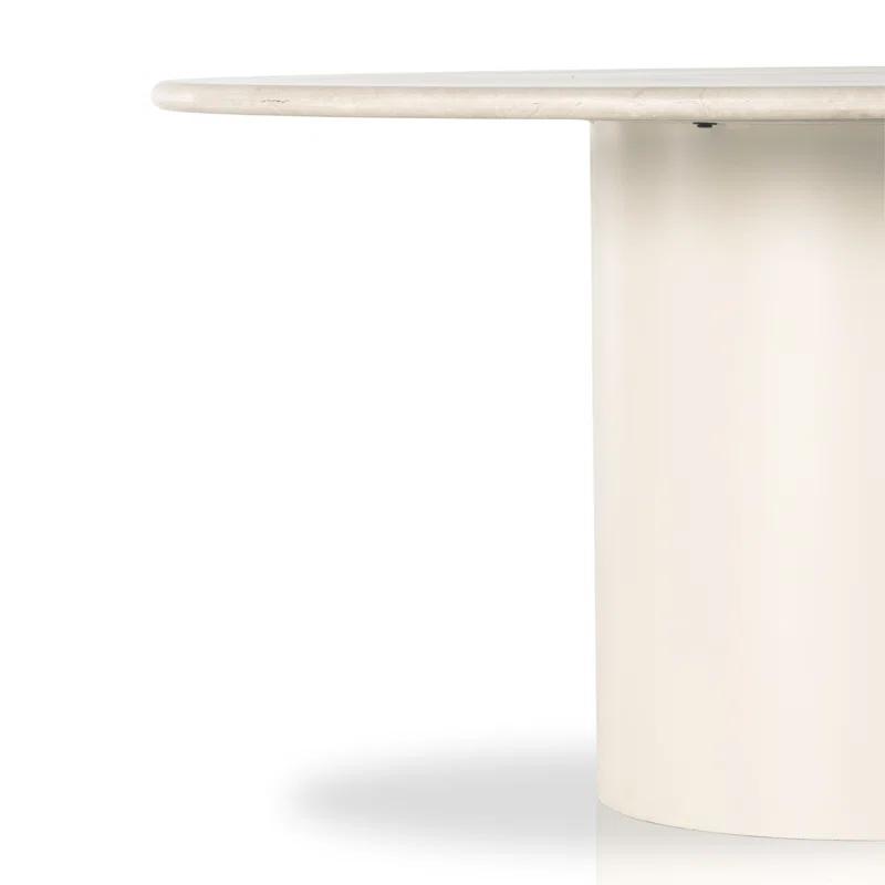 Cream Marble and Iron Round Pedestal Dining Table