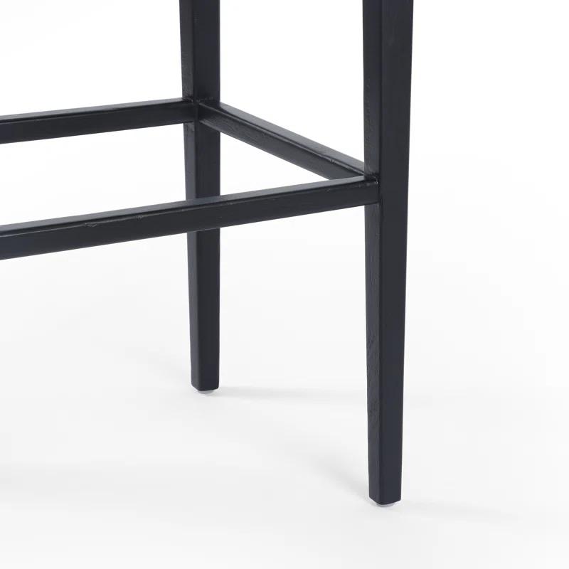 Modern White Linen & Black Beech Wood Counter Stool